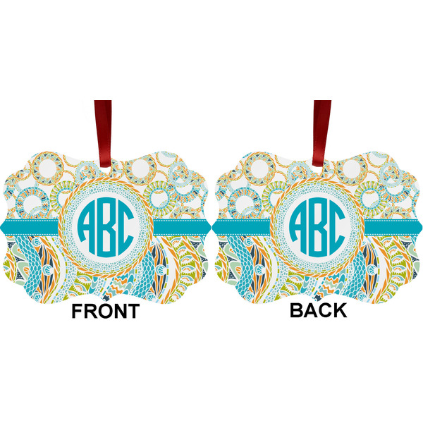 Teal Circles & Stripes Metal Benilux Ornament - Front and Back (APPROVAL)