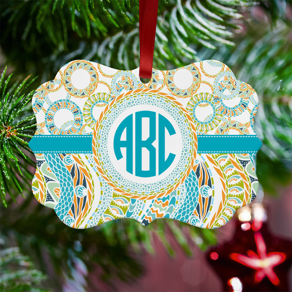 Teal Circles & Stripes Metal Benilux Ornament - Lifestyle
