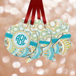 Teal Circles & Stripes Metal Ornaments - Double Sided w/ Monogram