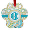 Teal Circles & Stripes Metal Paw Ornament - Front