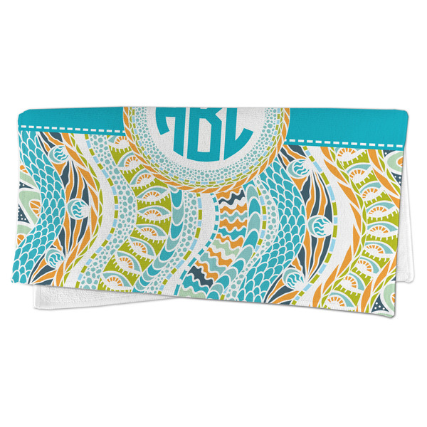 Teal Circles & Stripes Microfiber Dish Rag - FOLDED (half)