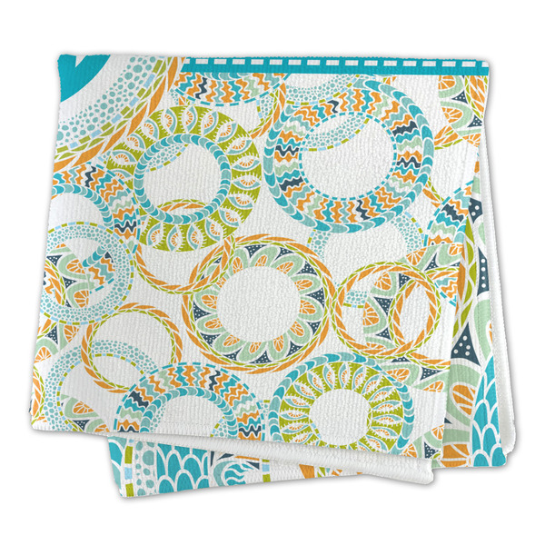 Teal Circles & Stripes Microfiber Dish Rag - FOLDED (square)