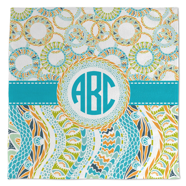 Custom Teal Circles & Stripes Microfiber Dish Towel (Personalized)