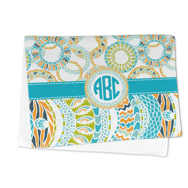 Teal Circles & Stripes Microfiber Dish Towel - FOLDED HALF