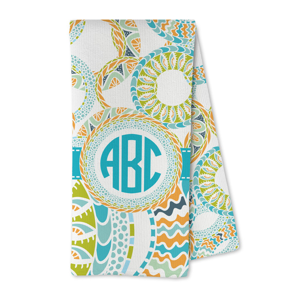 Custom Teal Circles & Stripes Kitchen Towel - Microfiber (Personalized)