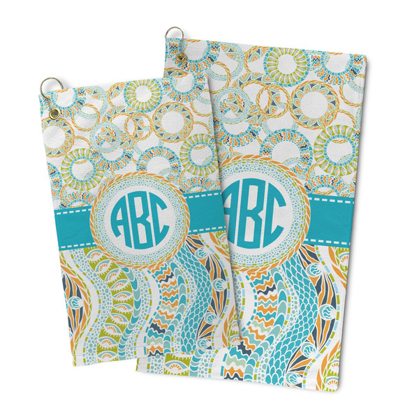 Teal Circles & Stripes Microfiber Golf Towel - PARENT/MAIN