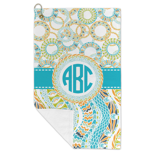Teal Circles & Stripes Microfiber Golf Towels - FOLD