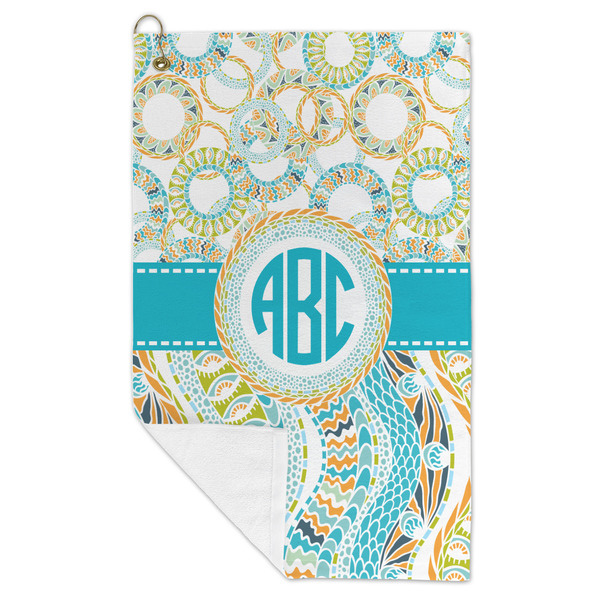 Teal Circles & Stripes Microfiber Golf Towels - FOLD