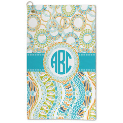 Teal Circles & Stripes Microfiber Golf Towel (Personalized)