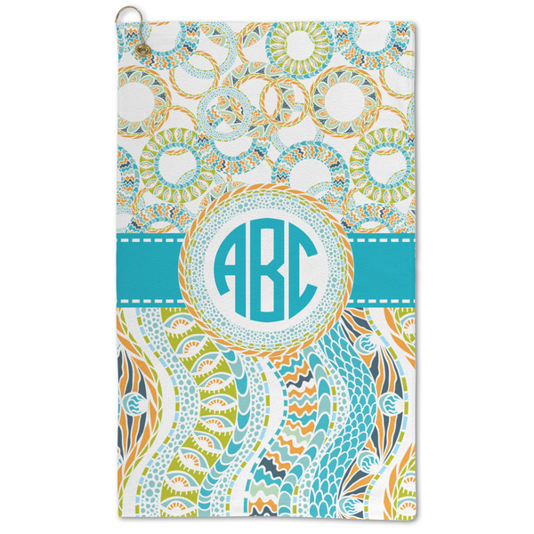 Custom Teal Circles & Stripes Microfiber Golf Towel - Large (Personalized)