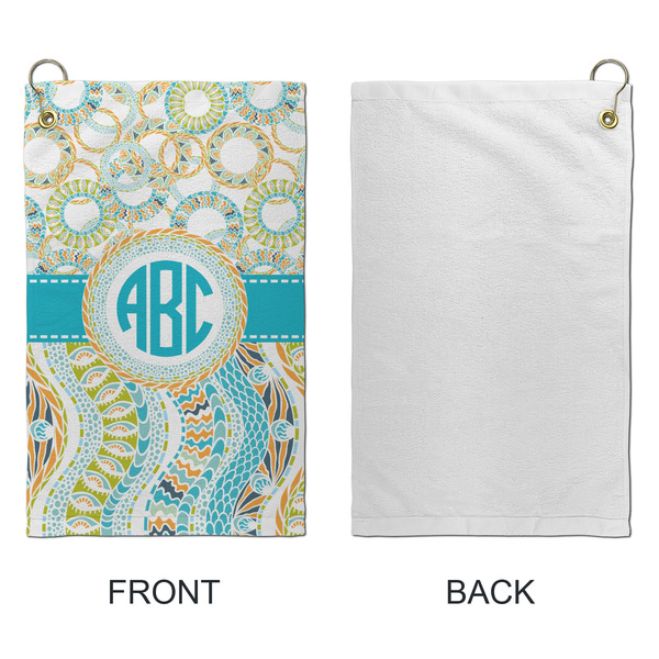 Teal Circles & Stripes Microfiber Golf Towels - Small - APPROVAL