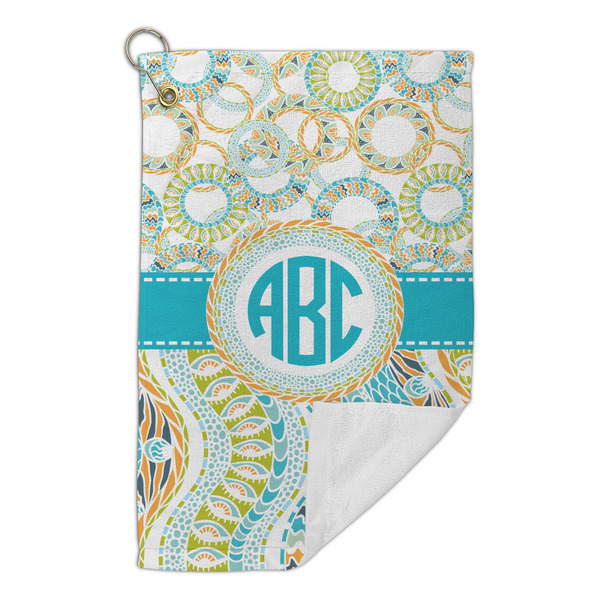 Teal Circles & Stripes Microfiber Golf Towels Small - FRONT FOLDED