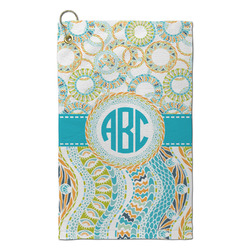 Teal Circles & Stripes Microfiber Golf Towel - Small (Personalized)