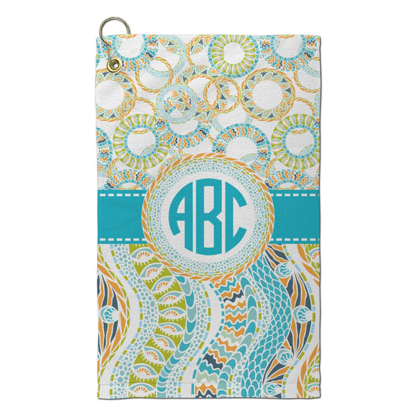Custom Teal Circles & Stripes Microfiber Golf Towel - Small (Personalized)
