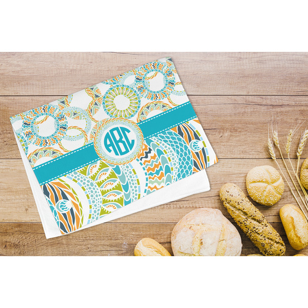 Teal Circles & Stripes Microfiber Kitchen Towel - LIFESTYLE