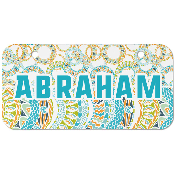 Teal Circles & Stripes Mini Bicycle License Plate - Two Holes