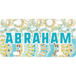 Teal Circles & Stripes Mini / Bicycle License Plate (4 Holes) (Personalized)