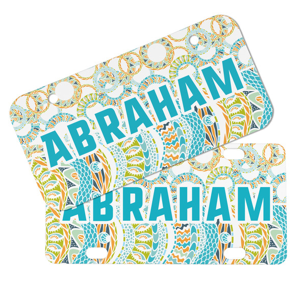 Teal Circles & Stripes Mini License Plates - MAIN (4 and 2 Holes)