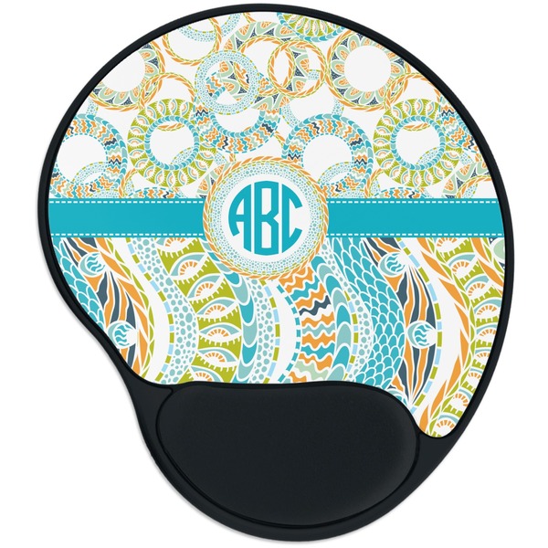 Custom Teal Circles & Stripes Mouse Pad with Wrist Support