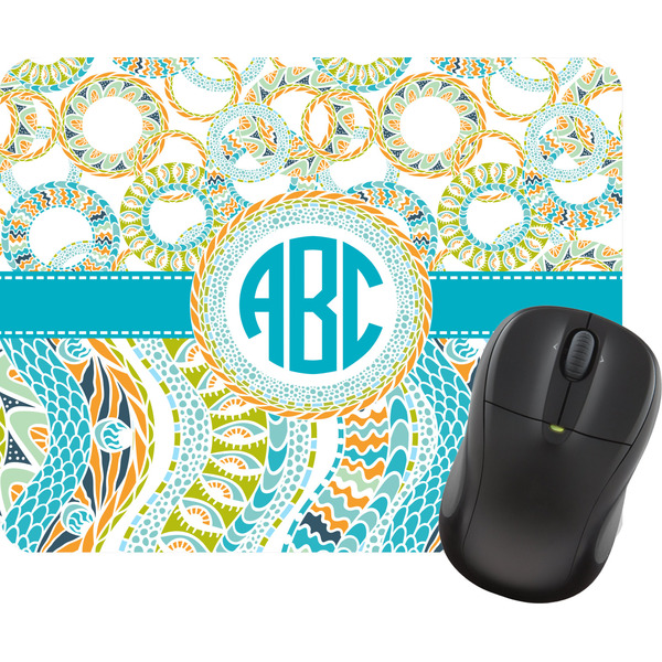 Custom Teal Circles & Stripes Rectangular Mouse Pad (Personalized)