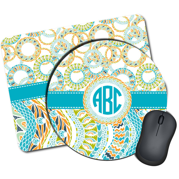Custom Teal Circles & Stripes Mouse Pad (Personalized)