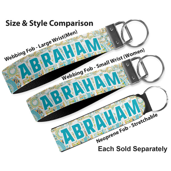 Teal Circles & Stripes Multiple Key Ring comparison sizes