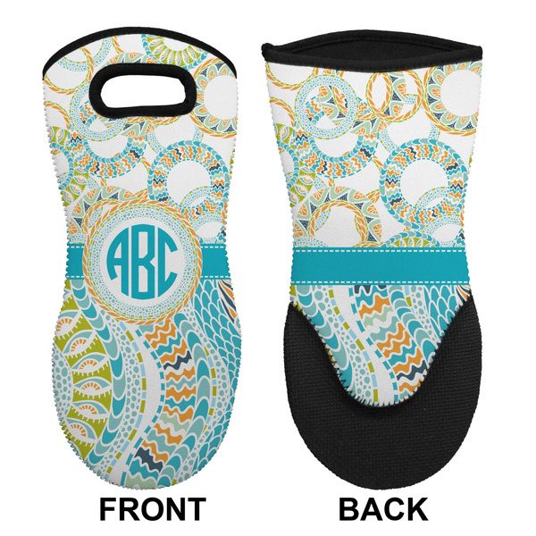 Teal Circles & Stripes Neoprene Oven Mitt (Front & Back)