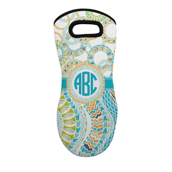 Custom Teal Circles & Stripes Neoprene Oven Mitt w/ Monograms