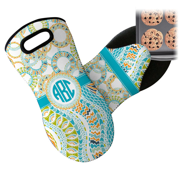 Teal Circles & Stripes Neoprene Oven Mitt