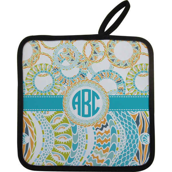 Teal Circles & Stripes Neoprene Pot Holder