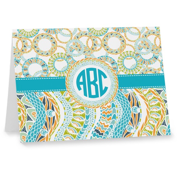 Custom Teal Circles & Stripes Note cards (Personalized)