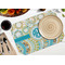 Teal Circles & Stripes Octagon Placemat - Single front (LIFESTYLE) Flatlay