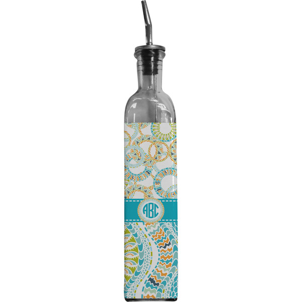 Custom Teal Circles & Stripes Oil Dispenser Bottle w/ Monogram