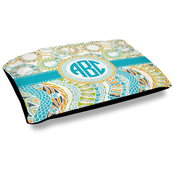Custom Teal Circles & Stripes Dog Bed w/ Monogram