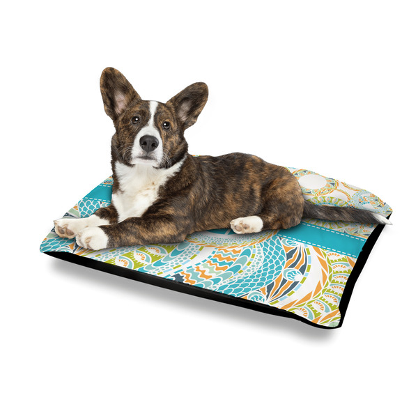 Teal Circles & Stripes Outdoor Dog Beds - Medium - IN CONTEXT