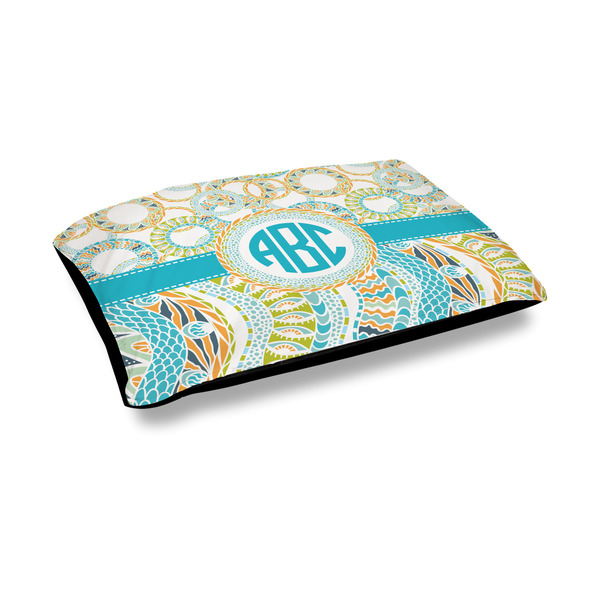 Custom Teal Circles & Stripes Outdoor Dog Bed - Medium (Personalized)