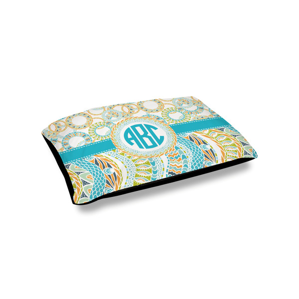 Custom Teal Circles & Stripes Outdoor Dog Bed - Small (Personalized)