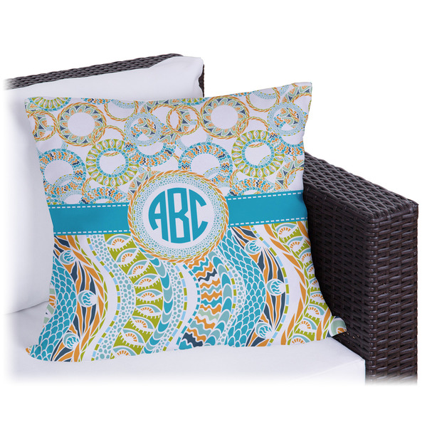Custom Teal Circles & Stripes Outdoor Pillow (Personalized)