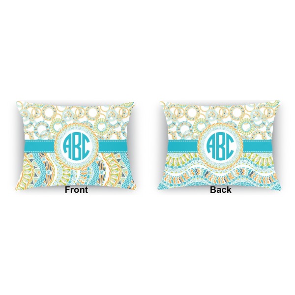 Teal Circles & Stripes  Outdoor Rectangular Throw Pillow (Front and Back)