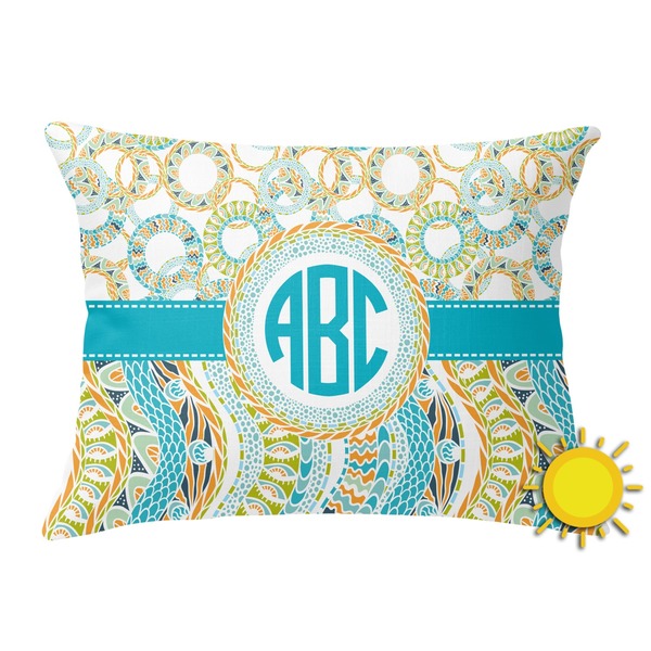 Custom Teal Circles & Stripes Outdoor Throw Pillow (Rectangular) (Personalized)