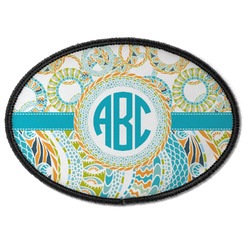 Teal Circles & Stripes Iron On Oval Patch w/ Monogram