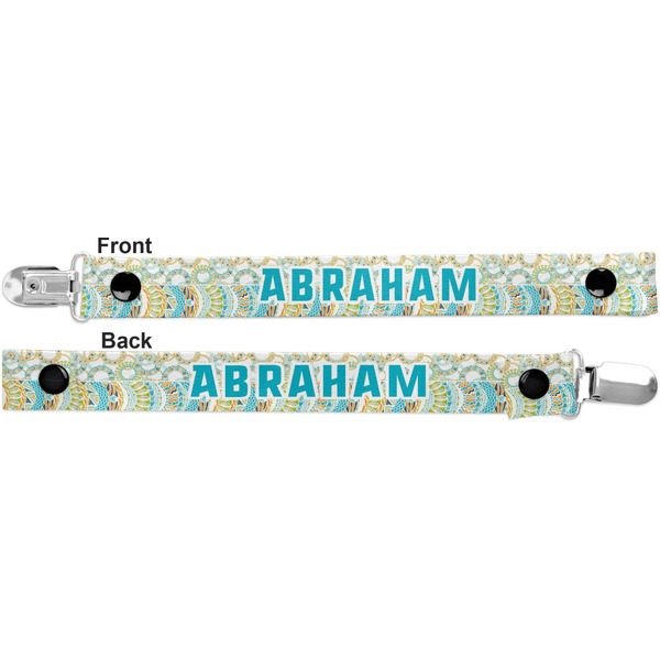 Teal Circles & Stripes Pacifier Clip - Front and Back