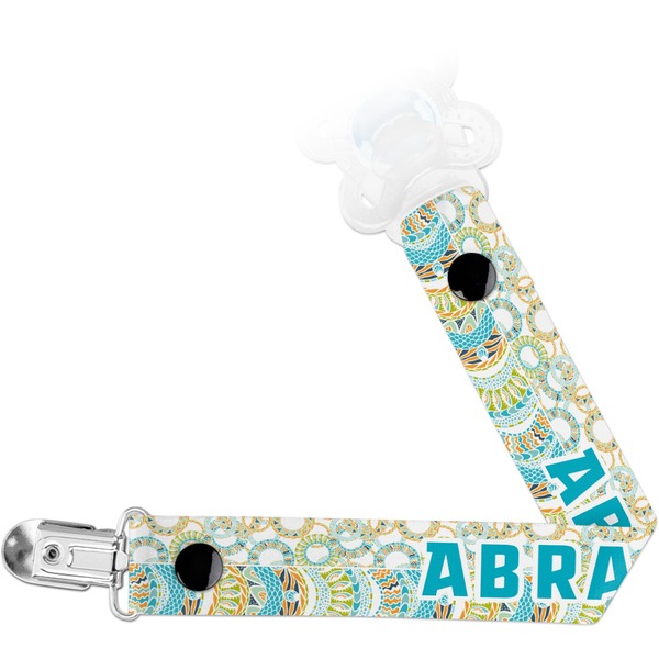 Custom Teal Circles & Stripes Pacifier Clip (Personalized)