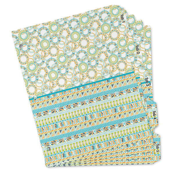 Custom Teal Circles & Stripes Binder Tab Divider - Set of 5 (Personalized)