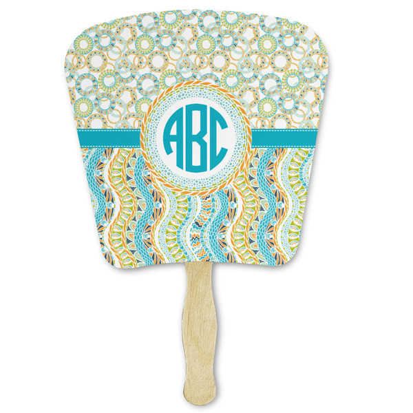 Custom Teal Circles & Stripes Paper Fan (Personalized)