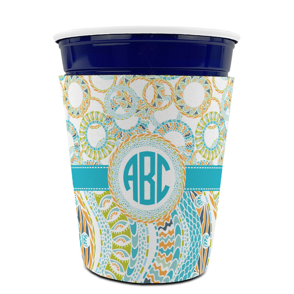 Teal Circles & Stripes Party Cup Sleeves - without bottom - FRONT (on cup)