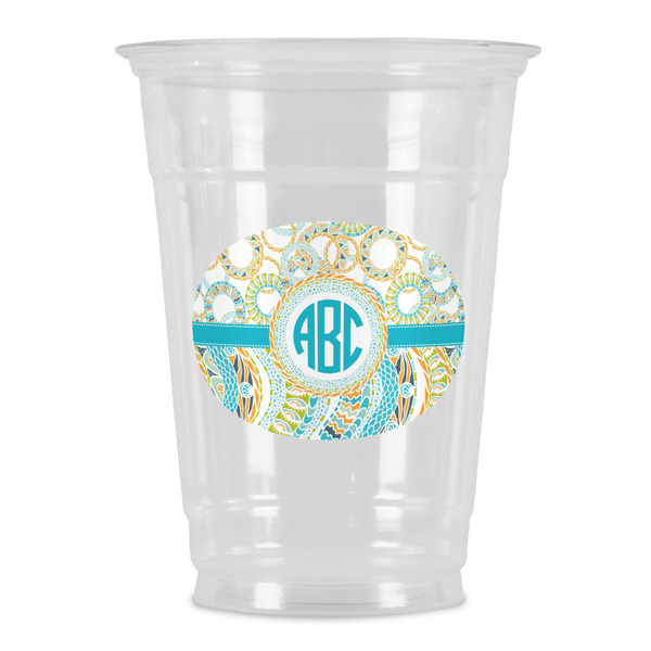 Custom Teal Circles & Stripes Party Cups - 16oz (Personalized)