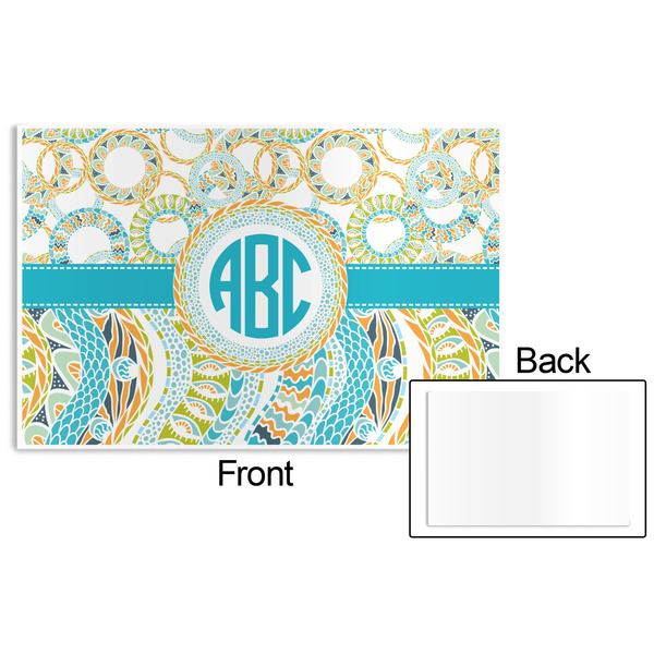 Teal Circles & Stripes Disposable Paper Placemat - Front & Back