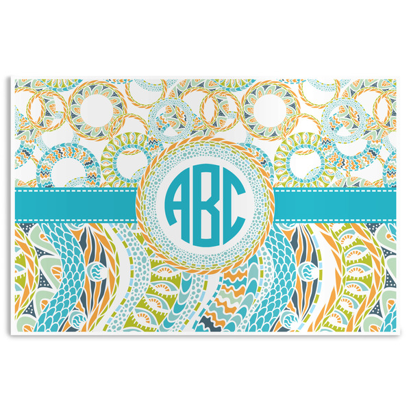 Custom Teal Circles & Stripes Disposable Paper Placemats (Personalized)