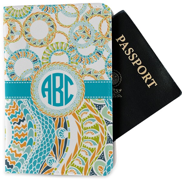 Custom Teal Circles & Stripes Passport Holder - Fabric (Personalized)